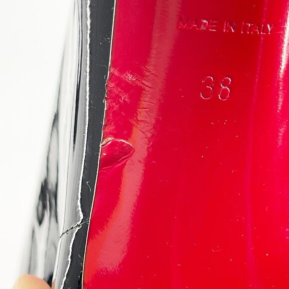 Christian Louboutin Black Patent Leather Sporty Kate Booty 85 Ankle Boots EU 38 - Picture 12 of 13